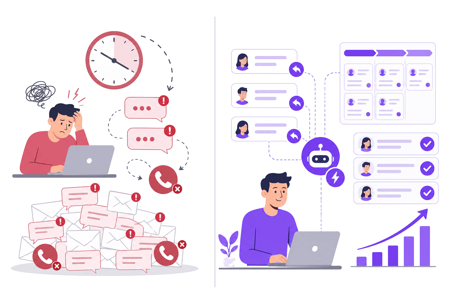 Before and after AI lead generation — from chaos to qualified pipeline