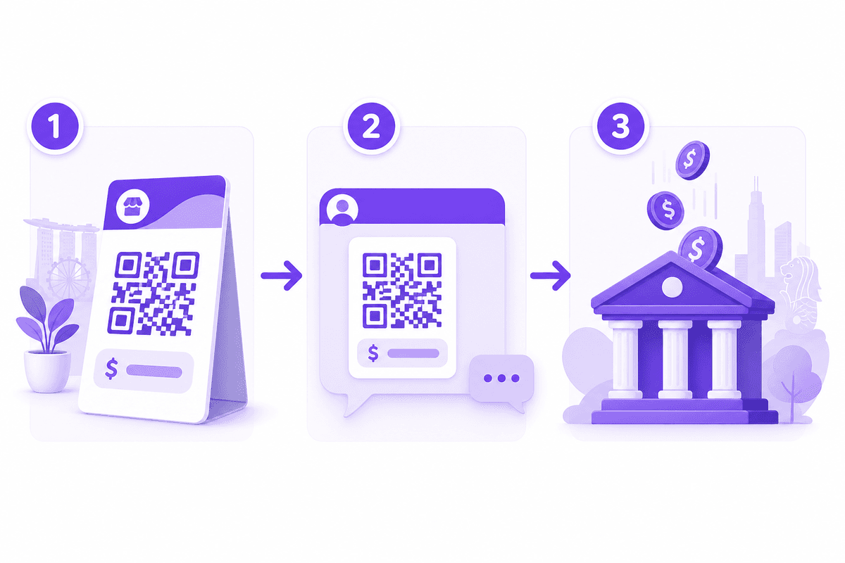 How PayNow QR collection works: create the request, send on WhatsApp, money lands in your bank