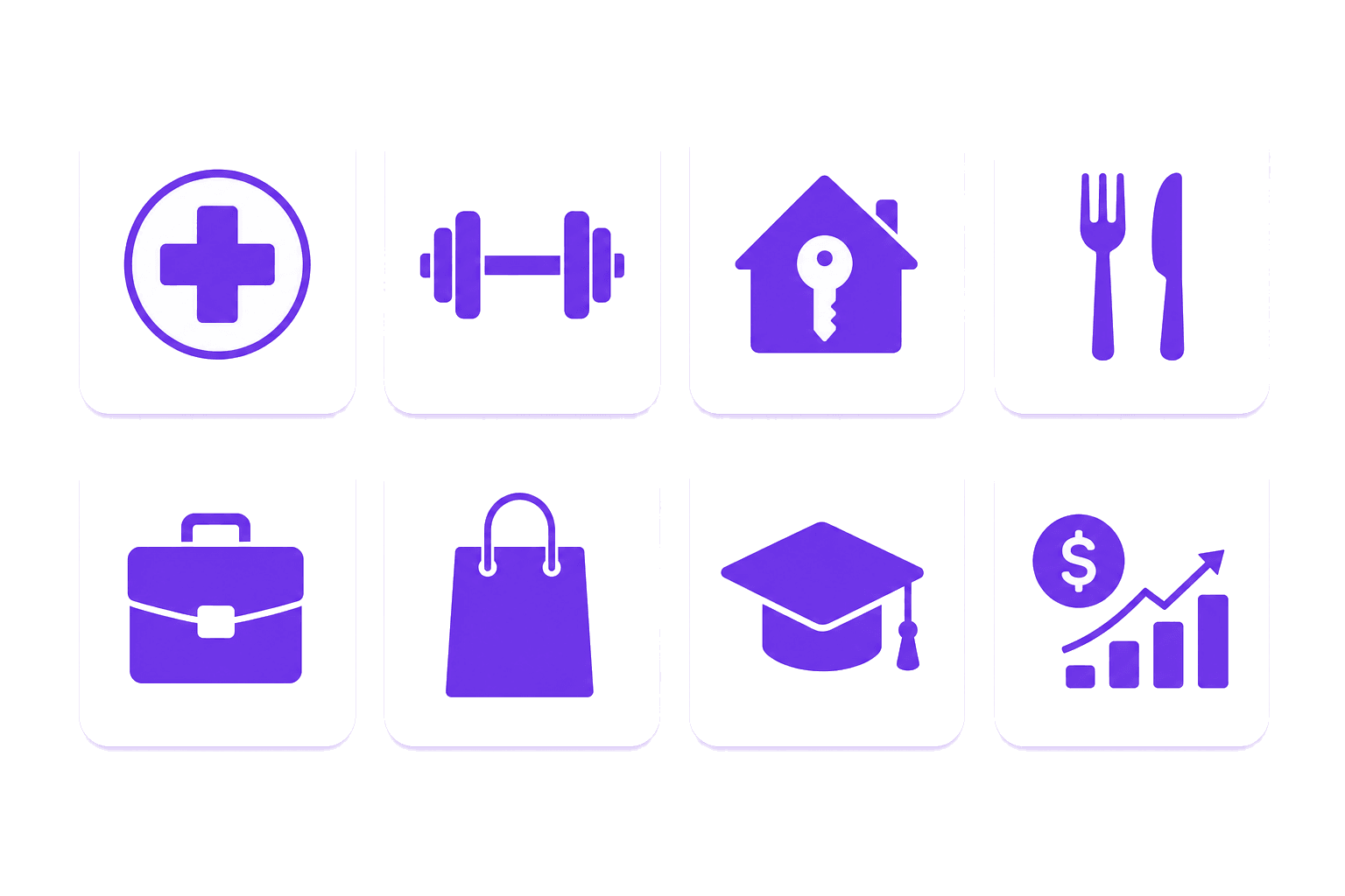 Industry verticals DoubleAM serves — healthcare, fitness, real estate, F&B, professional services, e-commerce, education, financial services